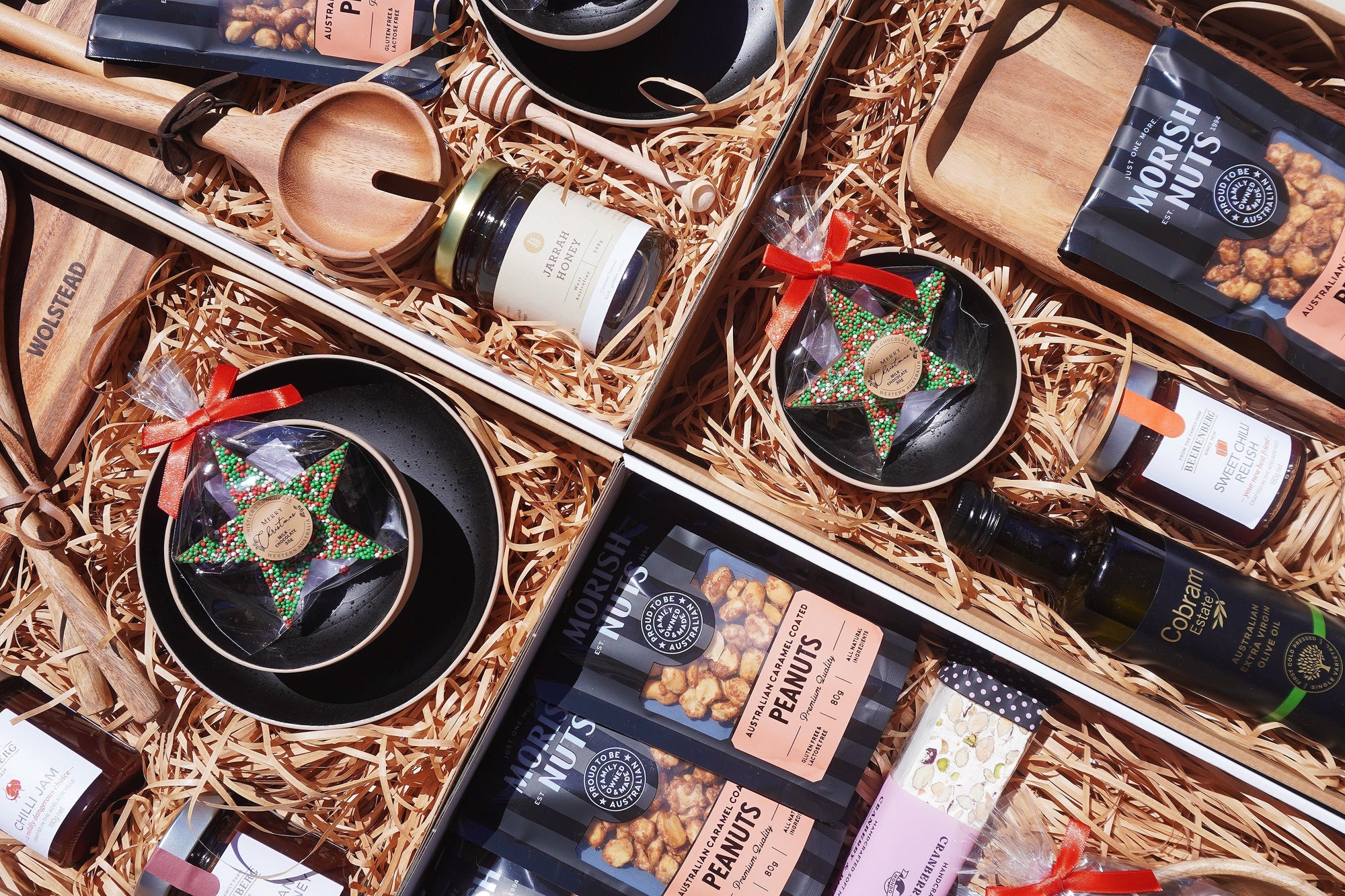 Opened Corporate Gift Boxes, items laid out in their boxes.